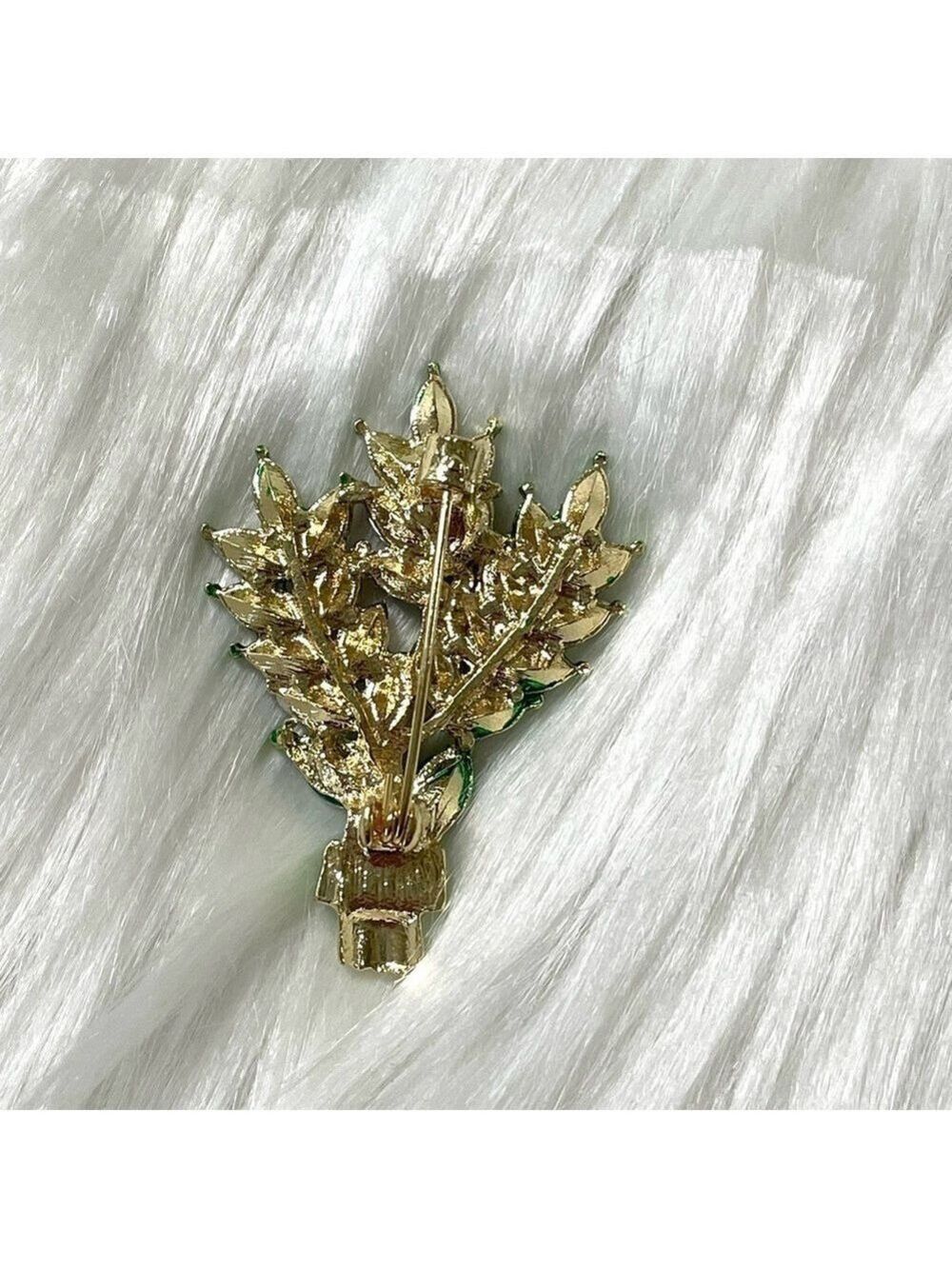 Brooch Pin Purple and Green Crystal Flower Bouquet New - Picture 3 of 4